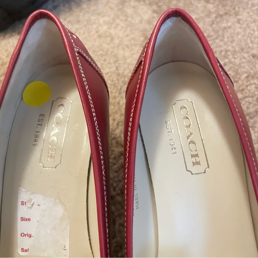 Coach Cicely Heel Loafers Womens Size 7 B Cherry Red Leather Stacked 2 3/4 Heel - Picture 3 of 6